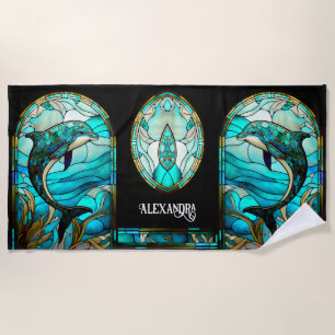 Serviette De Plage Turquoise bleu dauphin look de verre tendu