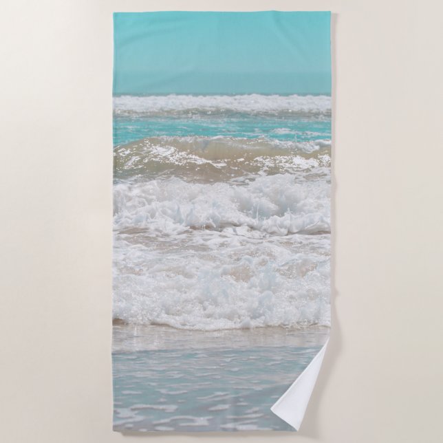 Serviette De Plage Turquoise Blue Sky Ocean Waves Foam (Devant)