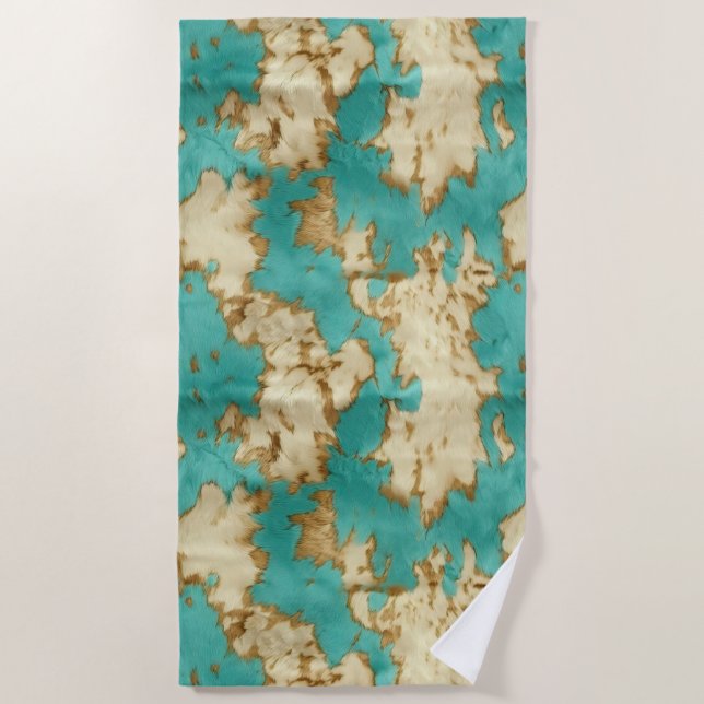 Serviette De Plage Turquoise Brown Cream Animal Cowhide Western (Devant)