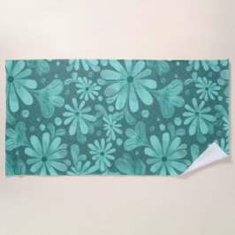 Serviette De Plage Turquoise et Aqua Floral Beach