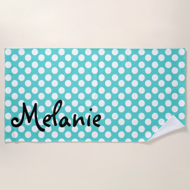 Serviette de plage turquoise et blanche (Devant)