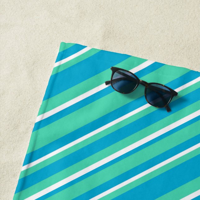 Serviette De Plage Turquoise islamique, Aqua, Motif à rayures blanche (En situation)
