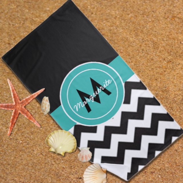 Serviette De Plage Turquoise noir Chevron (Créateur téléchargé)