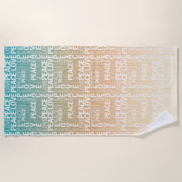 Serviette De Plage Turquoise Peach Gold White Peace Love