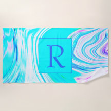 Turquoise rose blanc Abstrait Vague Motifs Monogra