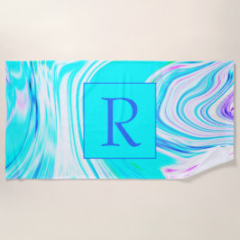 Serviette De Plage Turquoise rose blanc Abstrait Vague Motifs Monogra