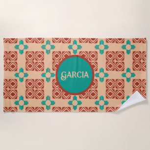 Serviette De Plage Turquoise Zia Tribal Brown Tan
