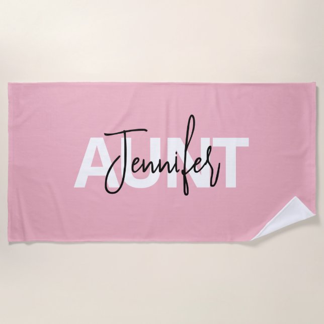 Serviette De Plage Typographie de tante personnalisée rose (Devant)