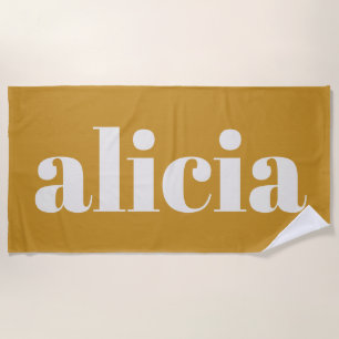 Serviette De Plage Typographie Moderne Nom Personnalisé Jaune Moutard