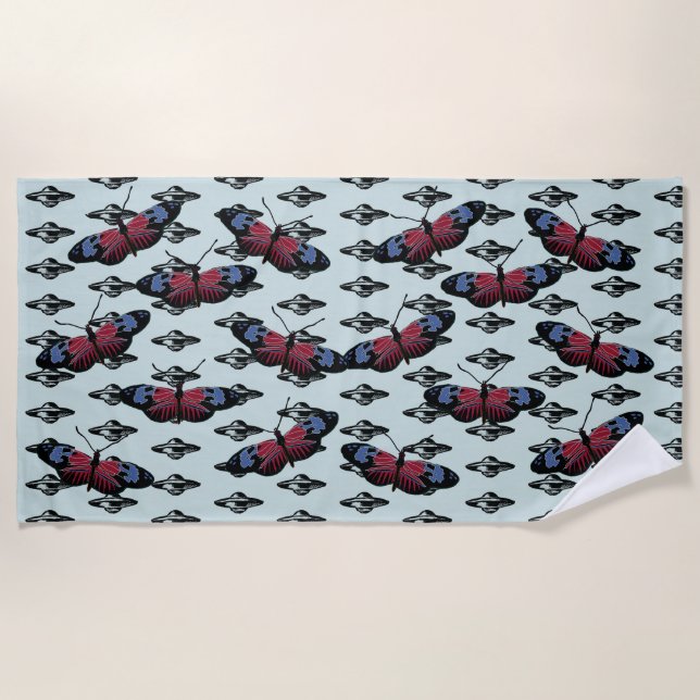Serviette De Plage Ufo et papillons (Devant)