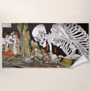 Serviette De Plage Ukiyo-e vintage, œuvre d'art spectrale de squelett