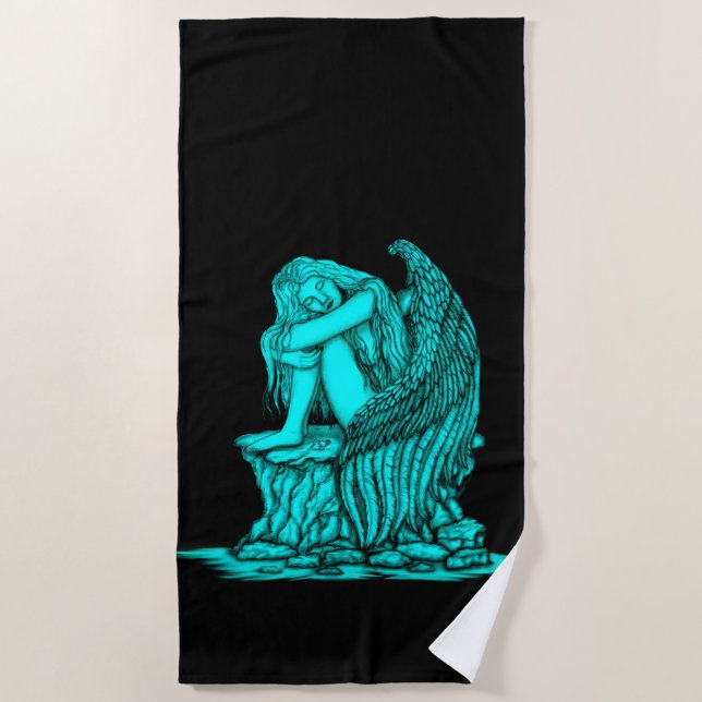 Serviette De Plage Un ange endormi sur la pierre (Devant)