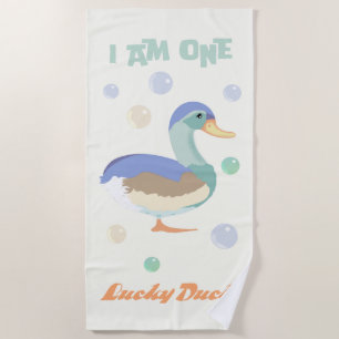 Serviette De Plage Un canard chanceux & bulles jaune doux