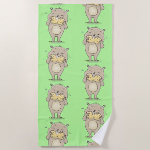 Serviette De Plage Un joli hamster souriant avec un dessin animé d'ar