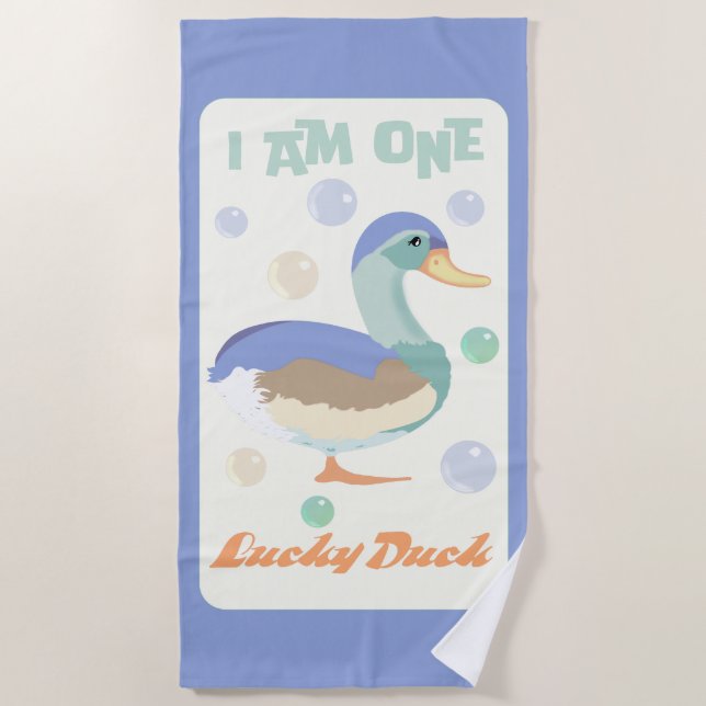 Serviette De Plage Un Lucky Duck & Bubbles Blue Pastel (Devant)
