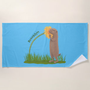 Serviette De Plage Un mignon chien de prairie reniflant la caricature