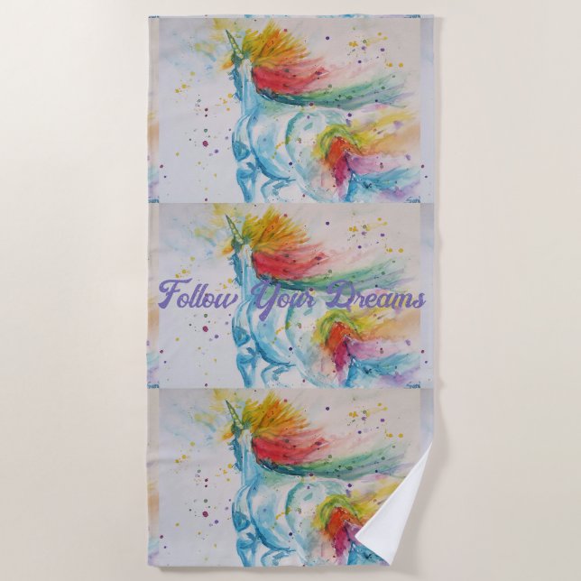 Serviette De Plage Unicorn Aquarelle Peinture Dreams Téléphone (Devant)