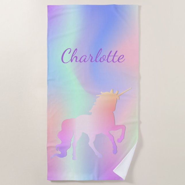 Serviette De Plage Unicorn rose violet nom monographique (Devant)