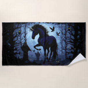 Serviette De Plage Unicorne Fée magique noire dans la forêt noire