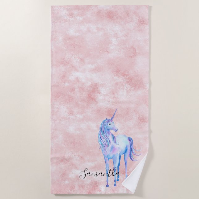 Serviette De Plage Unicorne rose Abstrait pourpre (Devant)
