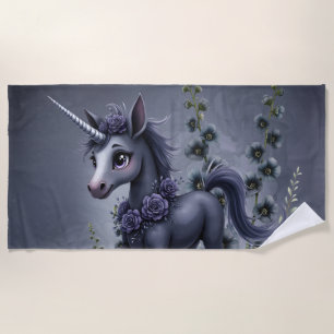 Serviette De Plage Unicorne stylisée dans la splendeur florale.