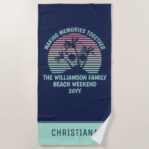 Serviette De Plage Vacances familiales personnalisées Retro Tropical 