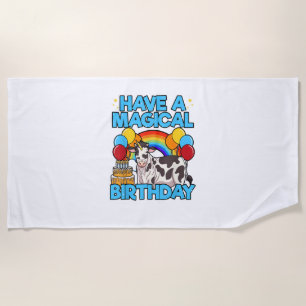 Serviette De Plage Vache Anniversaire Magique Arc en Ciel