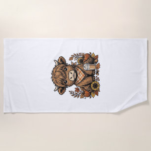 Serviette De Plage Vache des Highlands d'automne Art de ferme vintage