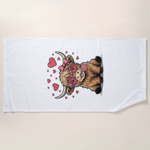 Serviette De Plage Vache des Highlands mignonne Saint Valentin lunett