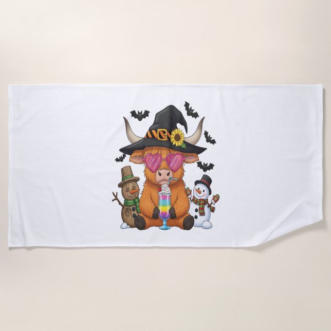Serviette De Plage Vache Halloween Highland (2) (Devant)