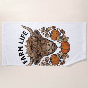 Serviette De Plage Vache Highland d'automne avec lunettes en forme de