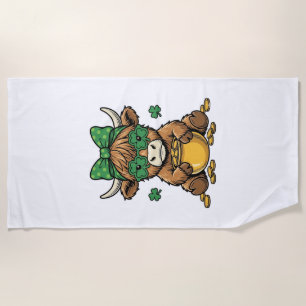 Serviette De Plage Vache Highland St Patrick Pot d'Or Art Vintage_1