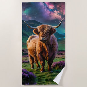 Serviette De Plage Vache Highland Under The Stars
