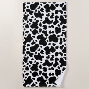 Serviette De Plage Vache Imprimer les taches d'animaux noirs modernes