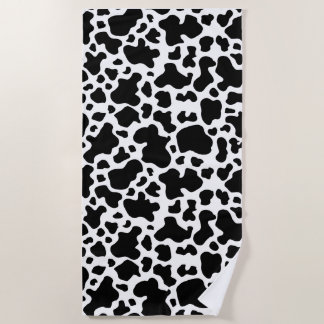 Serviette De Plage Vache Imprimer les taches d'animaux noirs modernes