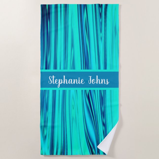 Serviette De Plage Vague d'Océan Vert bleu Turquoise Monogrammes Abst (Devant)