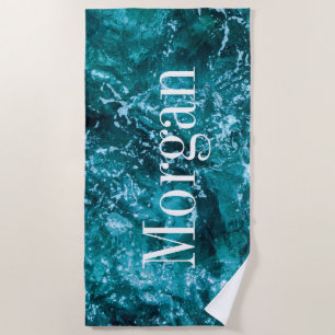 Serviette De Plage Vagues de mer turquoise avec monogramme personnali