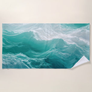 Serviette De Plage Vagues océaniques sarcelle abstraites 