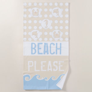 Serviette De Plage Vagues, points, mer "Plage S'il vous plaît"