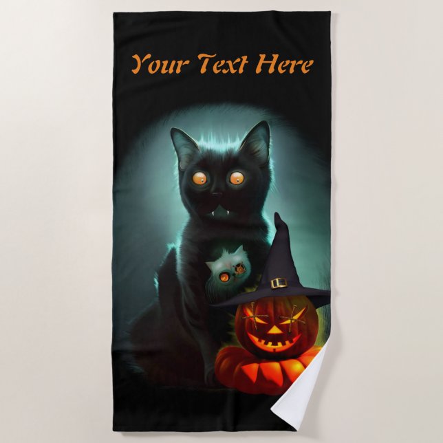 Serviette De Plage Vampire Chat et Assistant Citrouille Halloween Sur (Devant)