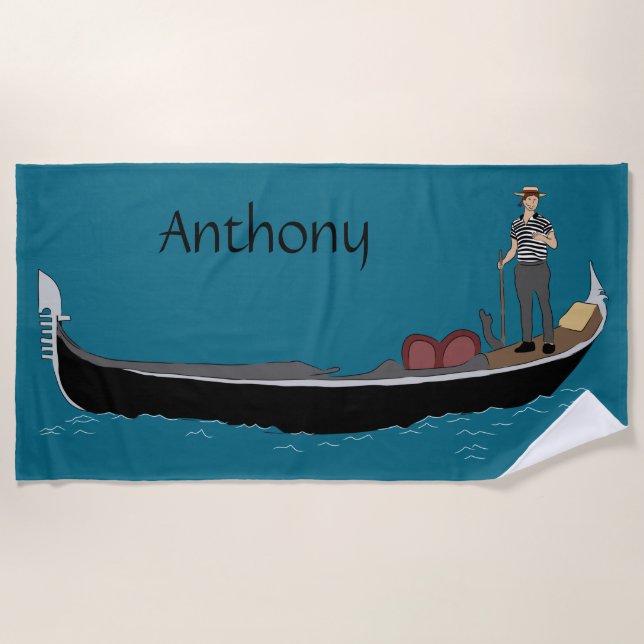 Serviette De Plage Venise, Italie Gondola et Gondolier Turquoise Blue (Devant)