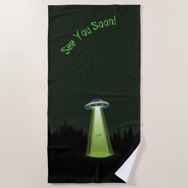 Serviette De Plage Ventilateurs aliens UFO soucoupe enlèvement vert f (Devant)