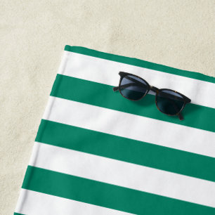 Serviette De Plage Vert émeraude bleu foncé rayures été