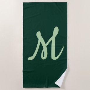 Serviette De Plage Vert foncé uni élégant moderne monogramme propre n