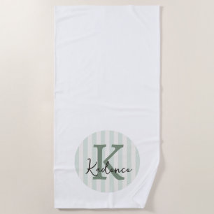 Serviette De Plage Vert sauge Charbon Monogramme personnalisé en cerc