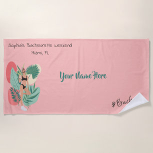 Serviette De Plage Vibes d'été roses et noires Bachelorette