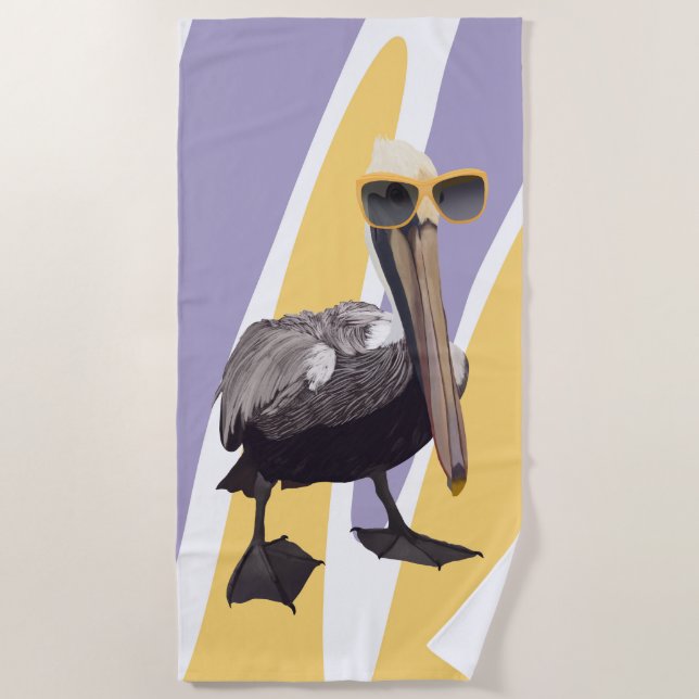 Serviette De Plage Vibes estivales amusantes Oiseau pélican (Devant)