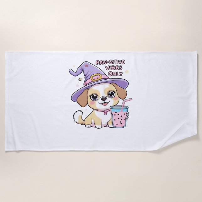 Serviette De Plage Vibes Paw-Stive Seulement Chien mignon Avec Bubble (Devant)