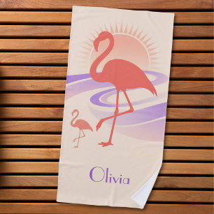 Serviette De Plage Vibes Rétro des Années 80 Flamingo – Coucher de So