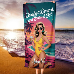 Serviette De Plage Vibes tropicales bronzées et décontractées pieds n